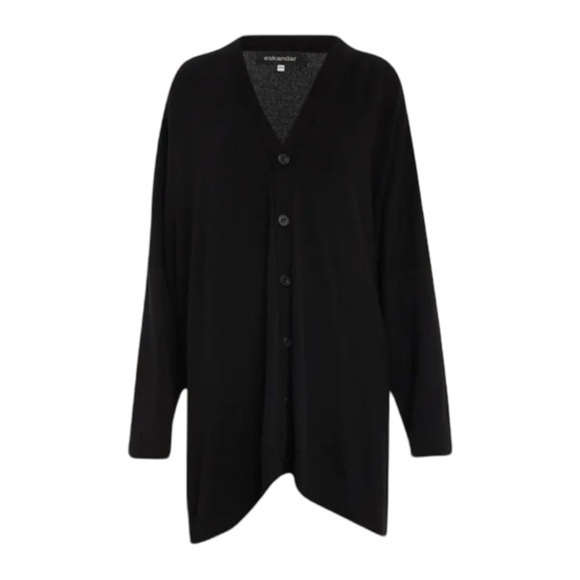 ESKANDAR Wide V-Neck Button Dark Brown Cardigan - Picture 1 of 12